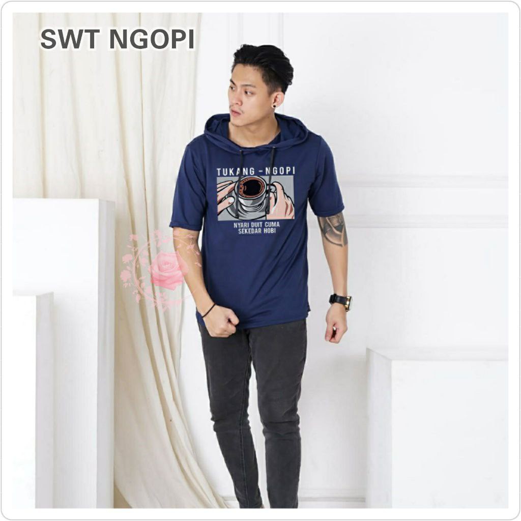 SWEATER NGOPI LENGAN PENDEK / UNISEX PRIA WANITA / HOODIE TUDUNG