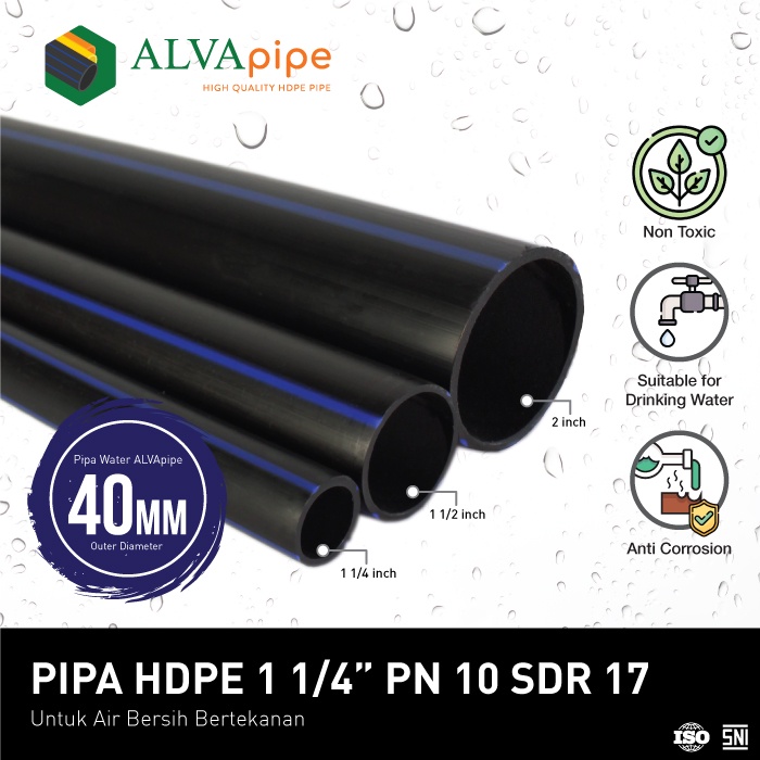 Jual Pipa Hdpe 1 1/4 inch (40 mm) PN 10 SDR 17; Ecer Per meter Per Roll