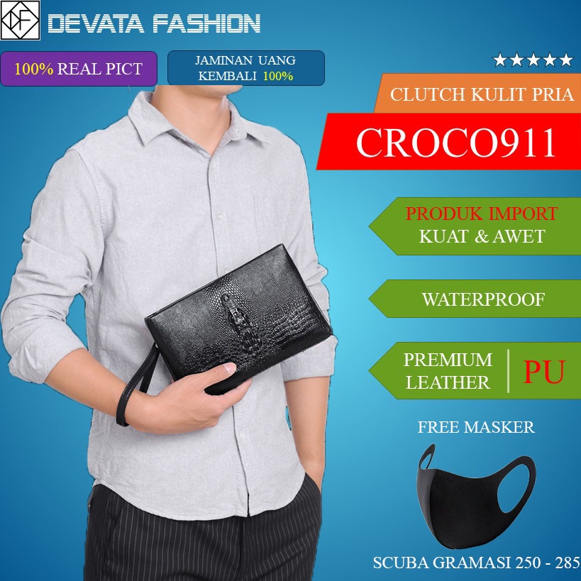 TAS TANGAN CLUTCH HANDBAG CROCO991 PRIA COWOK KULIT BUAYA MOTIF PREMIUM IMPORT ORIGINAL DISTRO TERBA