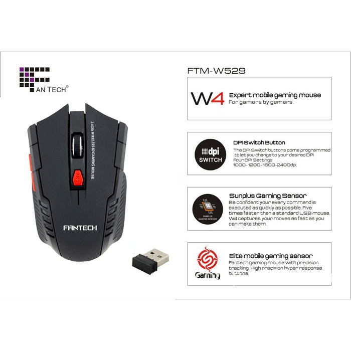 Mouse Wireless Gaming 2000 DPI 2.4G Murah Dan Berkualitas/Fantech Gaming Mouse Wireless 2000 DPI -W4