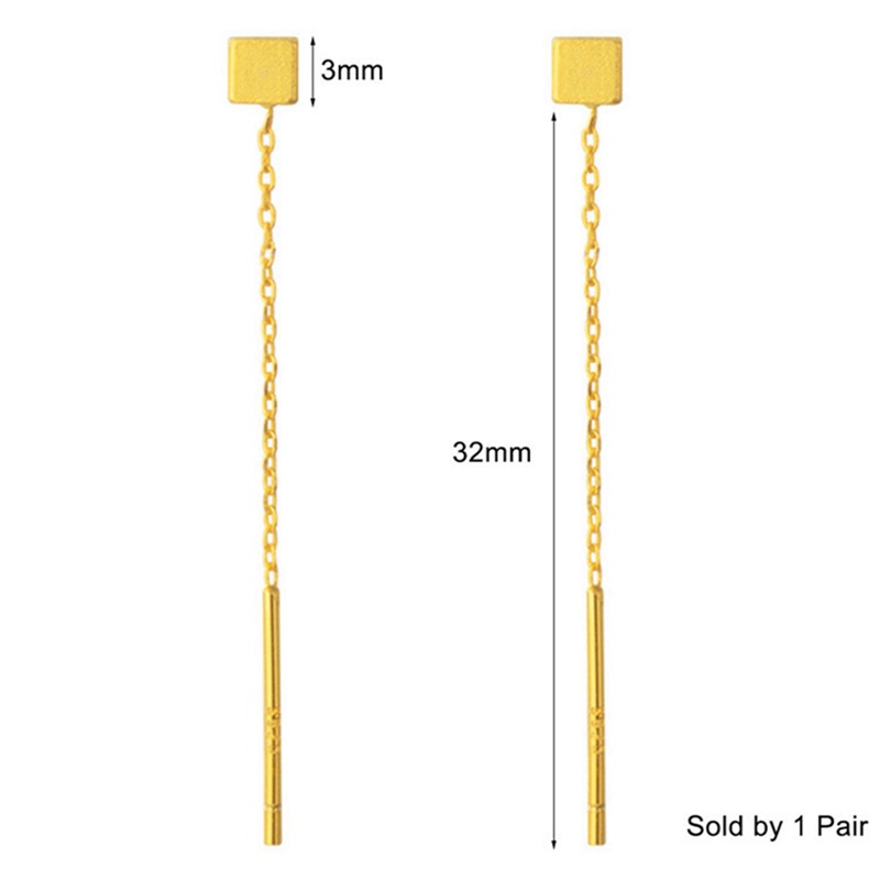 Anting Tusuk Gantung Panjang Wanita Desain Geometri Kotak Rumbai Warna Gold / Silver Untuk Pesta