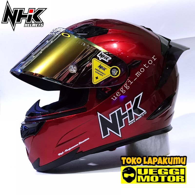 Helm Nhk rx9 fullface flat visor iradium solid Redbull-Red candy