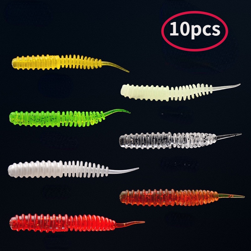 10 Pcs Umpan Pancing Soft Bait Bentuk Cacing Bahan Plastik