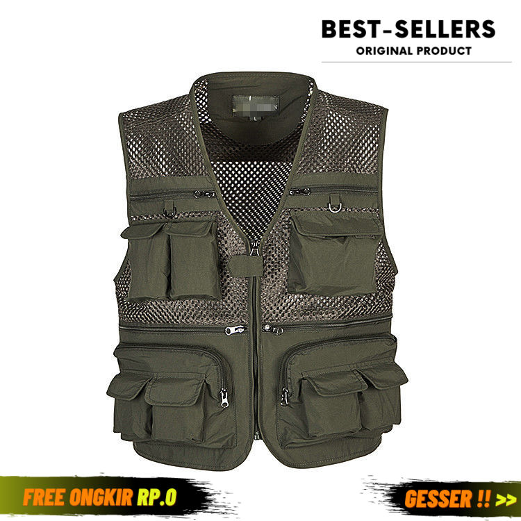[ FREE ONGKIR ] Vest Rompi pria yang dapat disesuaikan multi-saku rompi jaring besar / rompi outdoor