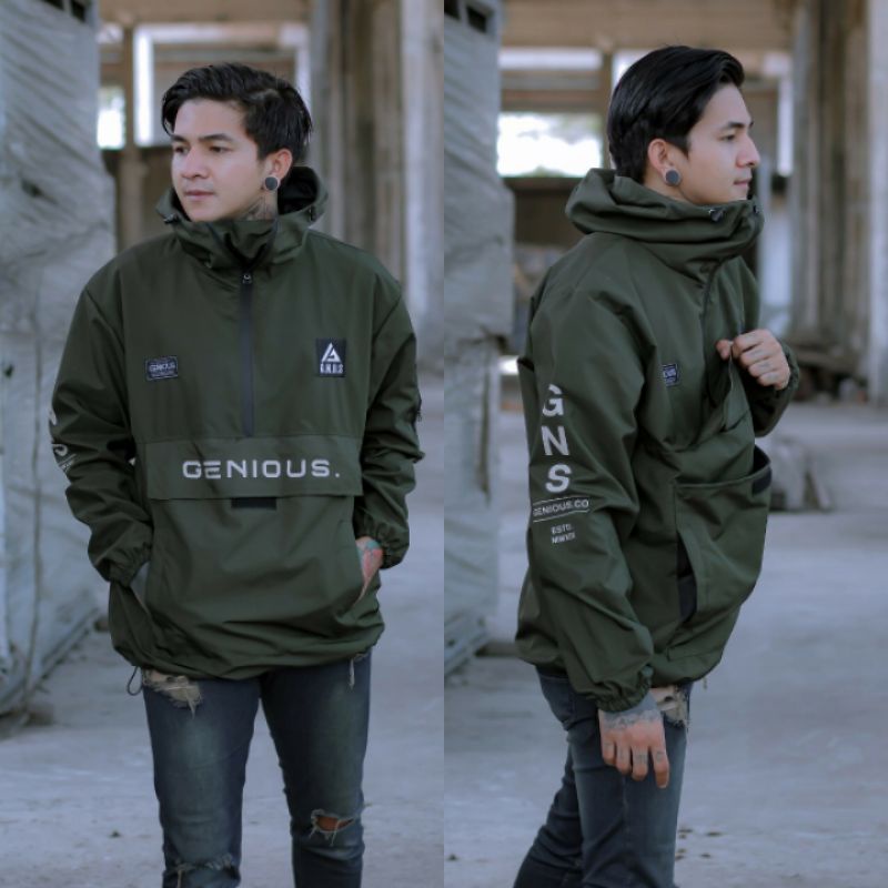 Jaket pria IKC 002 distro cbr Bandung hoodie dua sisi bolak balik keren grosir jaket cagoule erigo Jaket Pria Parasut Anti Air-CG Ninja Army