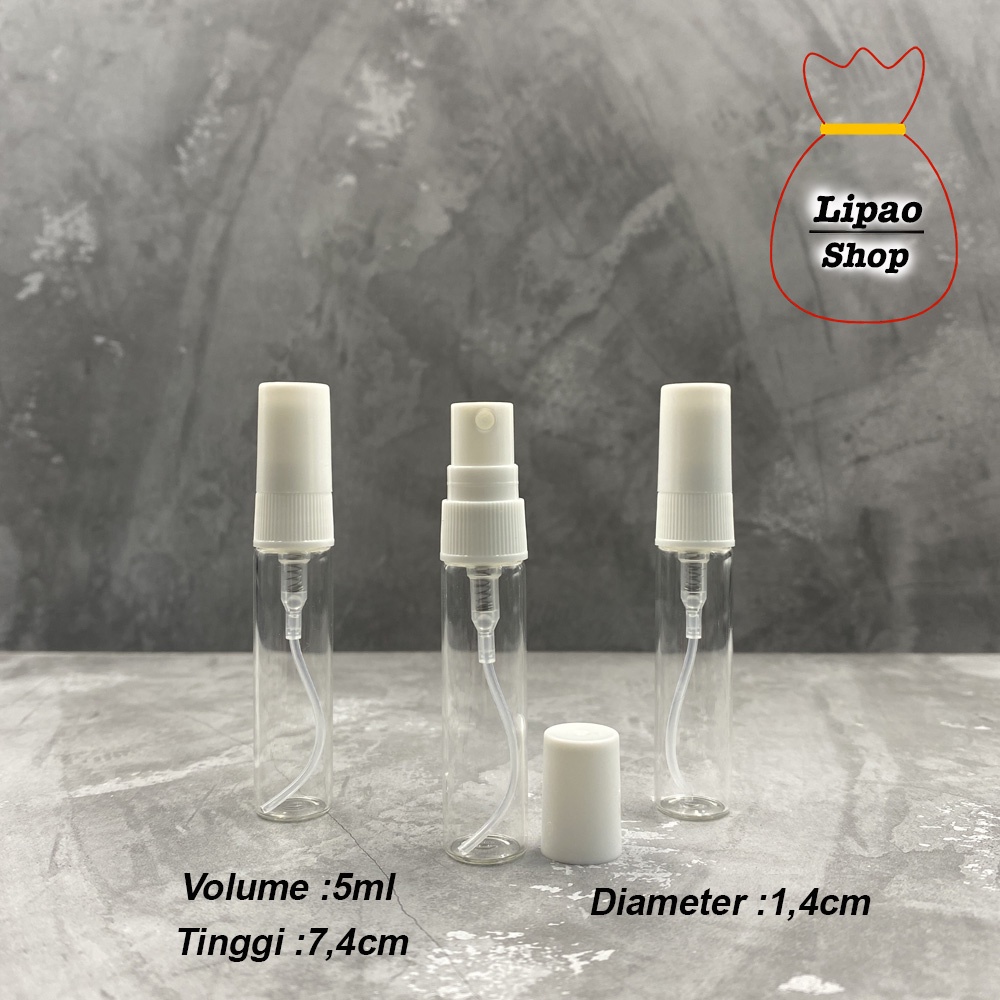 Botol Spray Kaca 5ml Parfum Vial Travel Refill Atomizer Tutup Putih