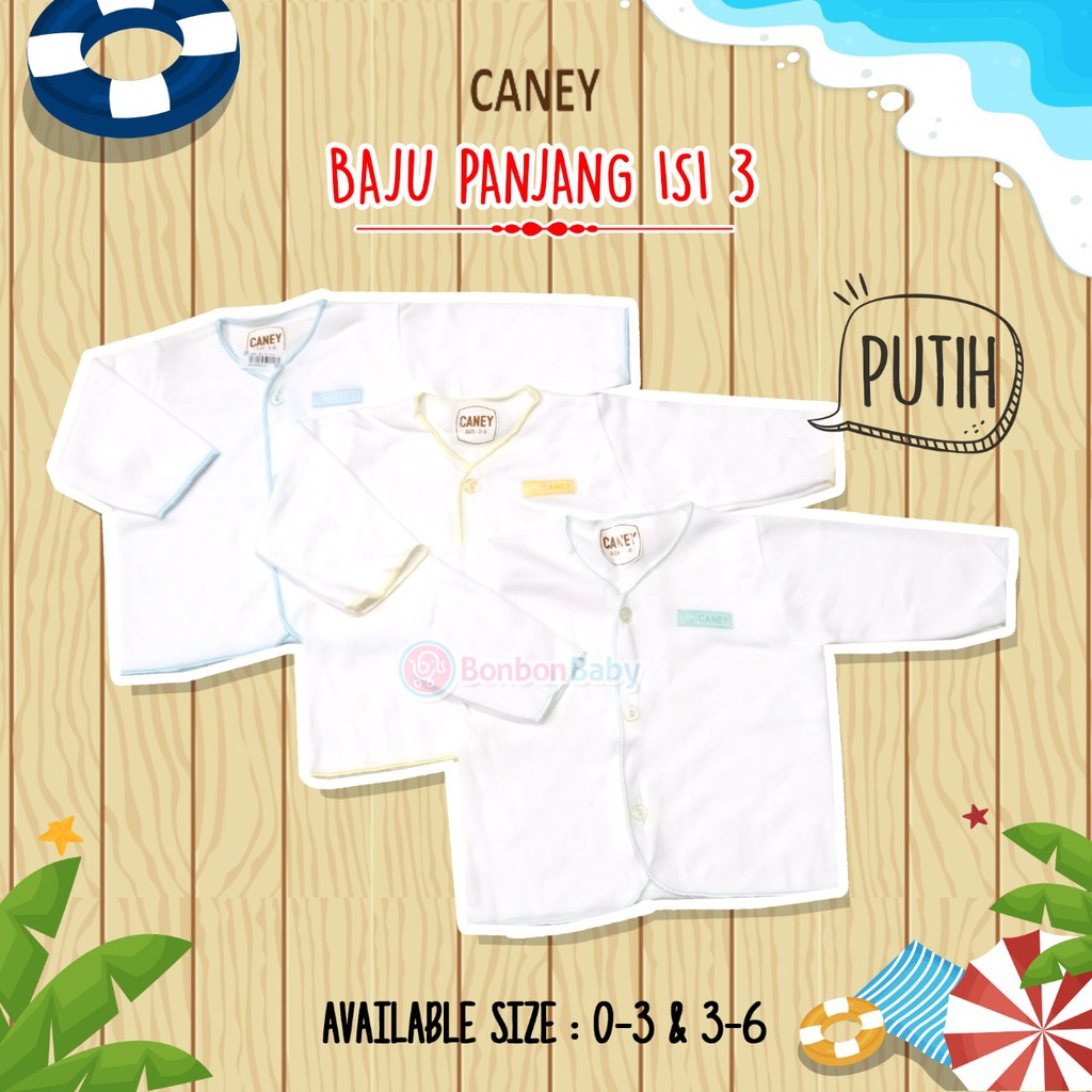 Caney baju panjang bayi isi 3 dasar putih atau warna