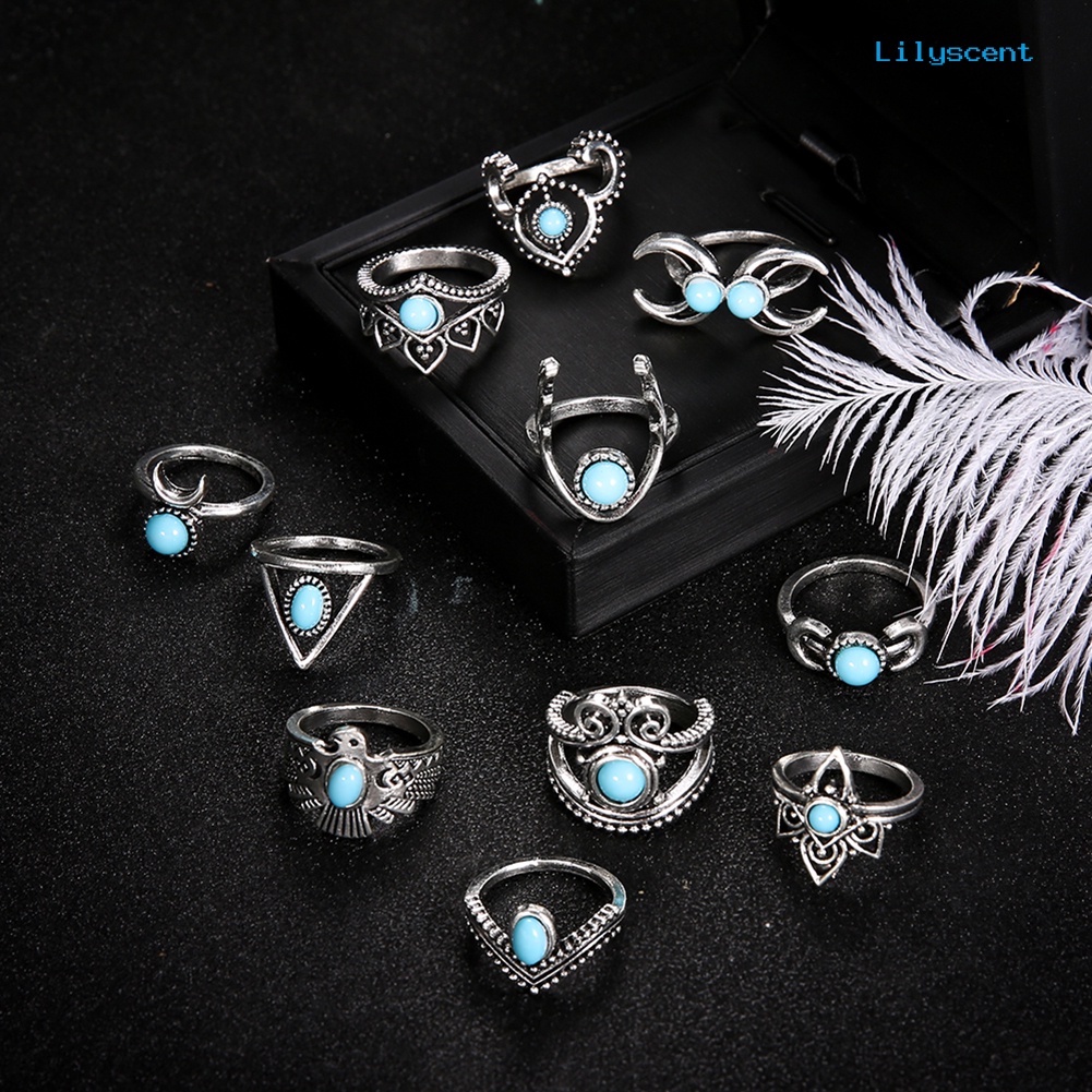 11pcs / Set Cincin Knuckle Turquoise Palsu Gaya Vintage Bohemia Untuk Wanita