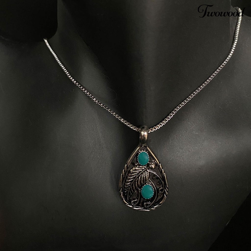 Kalung Liontin Batu Turquoise Bentuk Tetesan Air Bahan Alloy Gaya Vintage Untuk Unisex