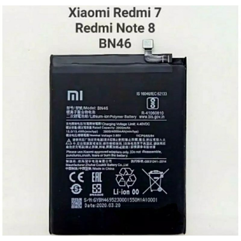 BATTERY BATTERAY XIAOMI REDMI NOTE 8 REDMI 7 REDMI NOTE 6 BN46 ORIGINAL