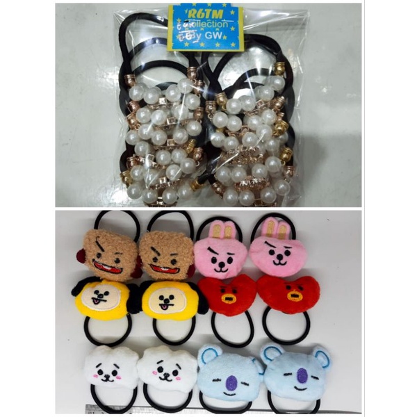 Ikat Rambut String Bulu Boneka / Mutiara Kuncir Per Lusin 12pcs Grosir