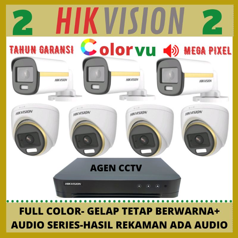 PAKET CCTV HIKVISION 2MP COLORVU 8 CHANNEL 7 KAMERA AUDIO FULL COLOR