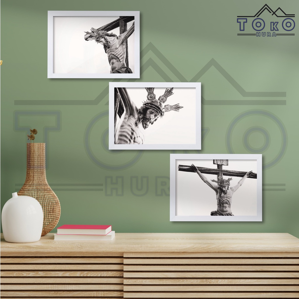 1set dapat 3pcs Walldecor Poster Bingkai Tuhan Yesus disalib