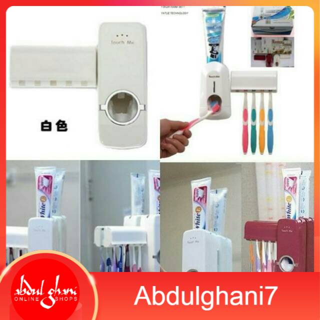 DISPENSER ODOL dan Tempat Sikat Gigi Toothpaste Dispenser &amp; Brush Set WHITE Pasta Gigi