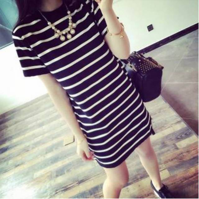 Dress pendek stripe model Korea Impor (DRCN119)