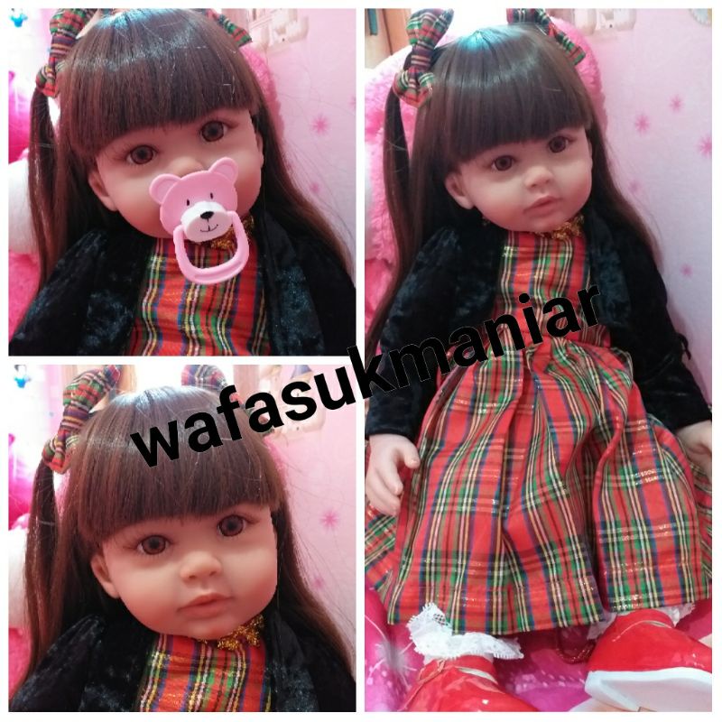 Boneka Reborn Bayi Silikon Mewah Jumbo 60 cm Super mewah Dress red