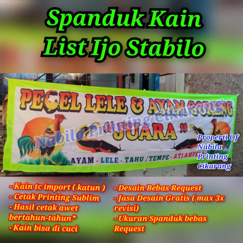 Spanduk Kain List ijo stabilo / Pecel lele / Pecel Ayam / Soto Lamongan / Seafood / Lalapan / Nasi B