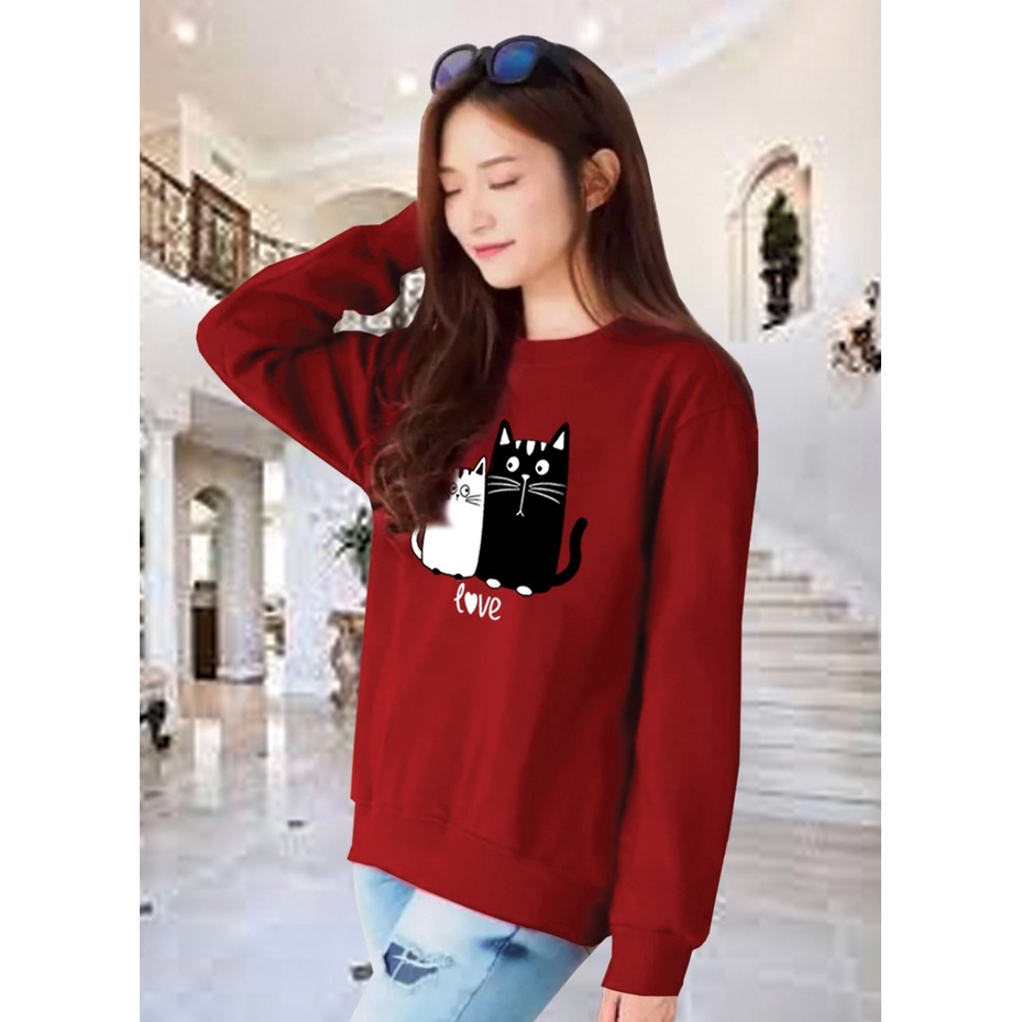 Kaos Lengan Panjang meow love / Kaos Sweatshirt / Atasan Wanita / Atasan Wanita Lengan Panjang / Atasan Import / Kaos Wanita Blus