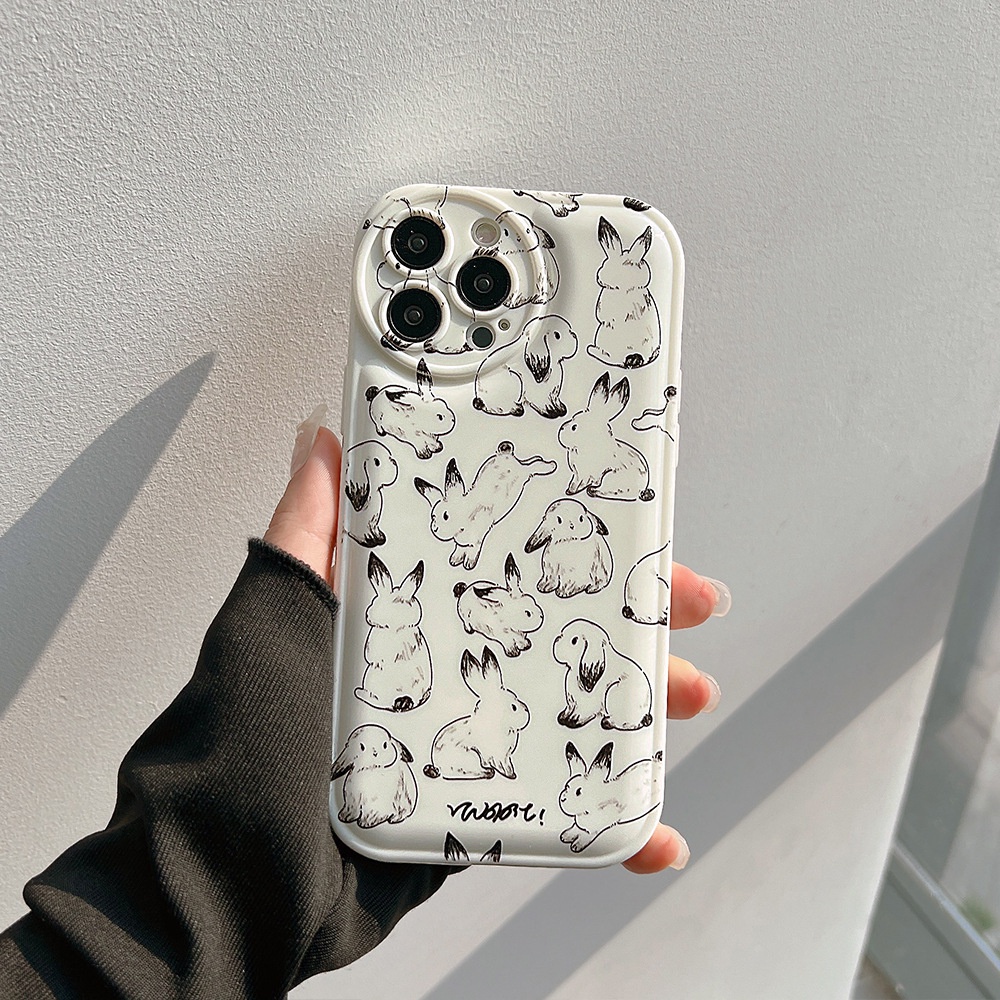 Ins Casing iPhone 14 14pro 14max 14prm 13 13pro 13prm 11 7Plus 8Plus Xr XS Max 12pro Max Motif Kelinci Shockproof