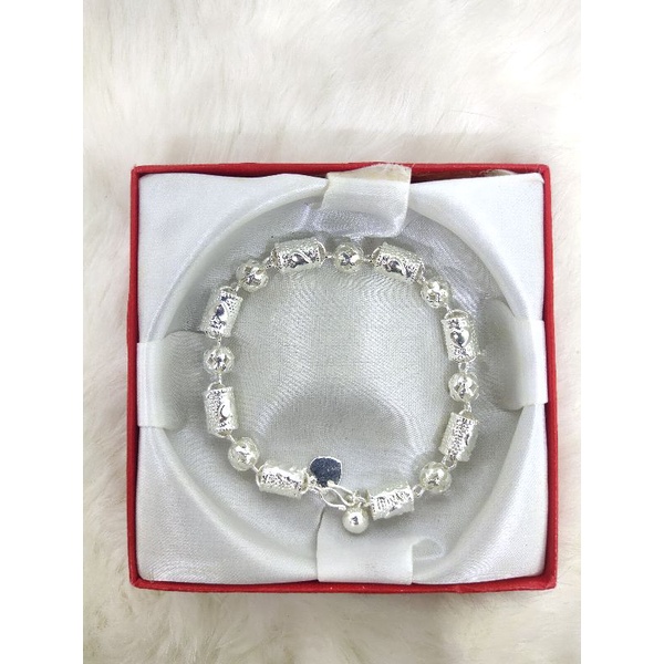 Gelang Bambu Ukir Bola Lapis Perak Warna Emas Putih