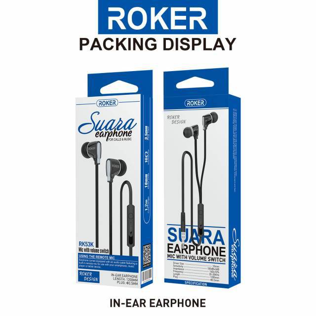 Handsfree Handset Roker Earphone  Handset Handsfree Roker RK53K Earphone ROKER suara