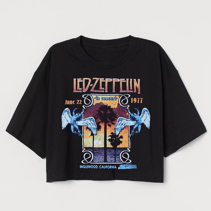 CROP TEE VINTAGE LED ZEPPELIN | KAOS CROP TOP BAND OVERSIZE H&M HITAM WANITA | BLACK CROPTEE WOMAN |
