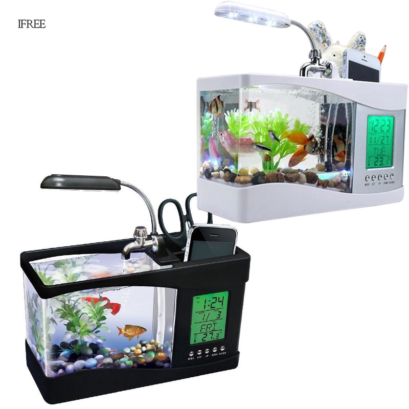 Ifree Mini Usb Lcd Desktop Fish Tank Aquarium Clock Timer Calendar