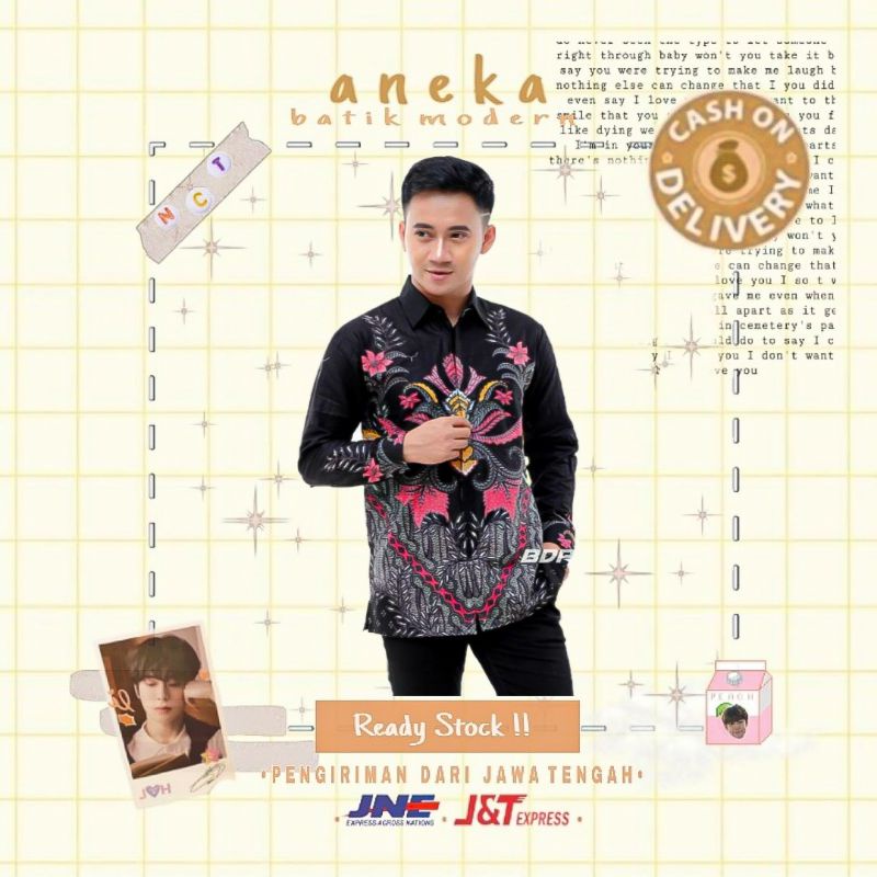 M L XL XXL ATASAN KEMEJA BATIK PRIA LENGAN PANJANG KONDANGAN KERJA KANTOR WARNA HITAM PINK MERAH PUT