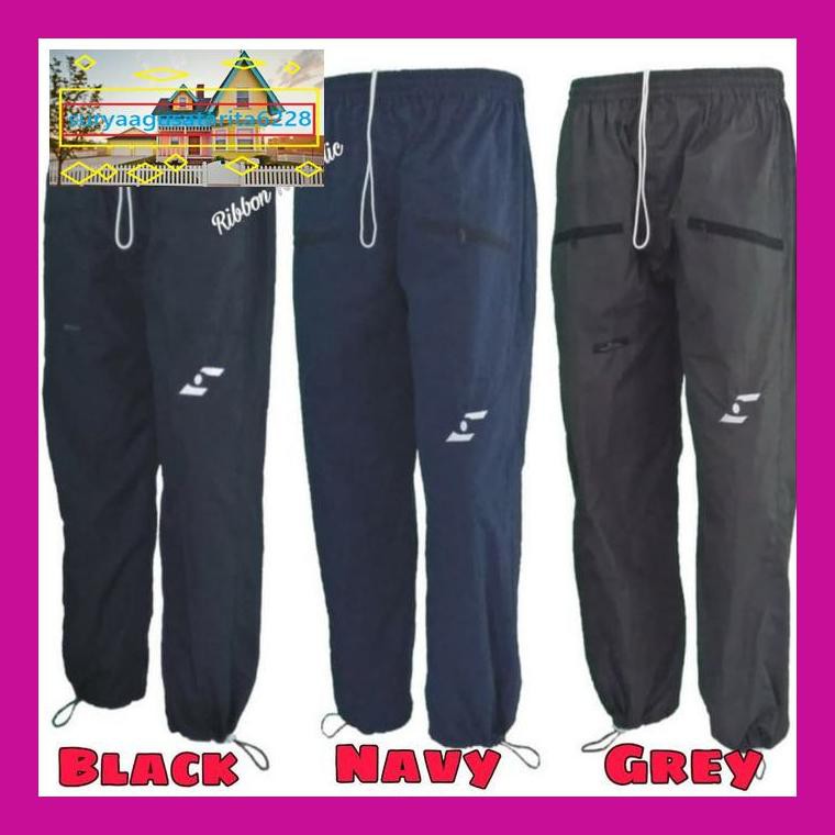 E5Wf57R- Celana Training Panjang Parasut Olahraga Casual Pria Wanita Lari Gym - Black, Jumbo