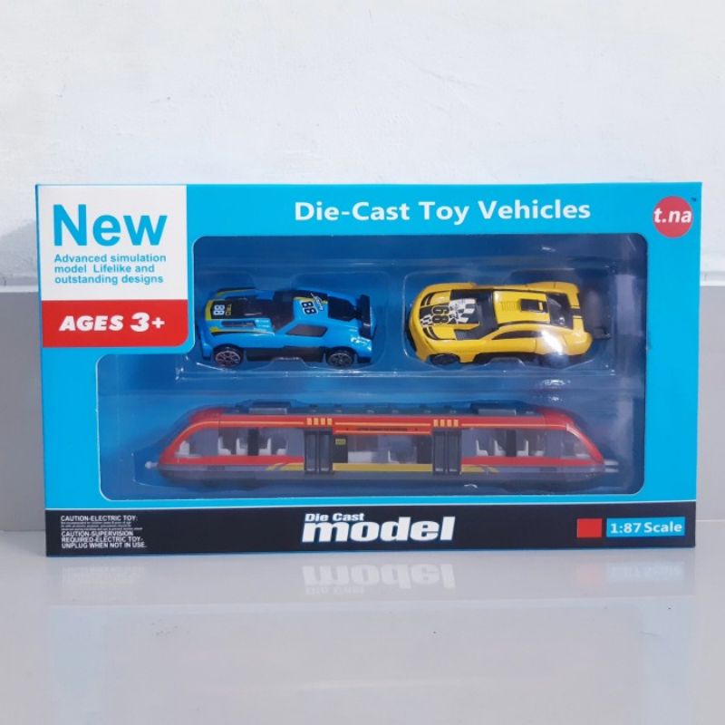 Diecast Set Mobil Dan Kereta Alloy - Mainan Miniatur Train Car Anak