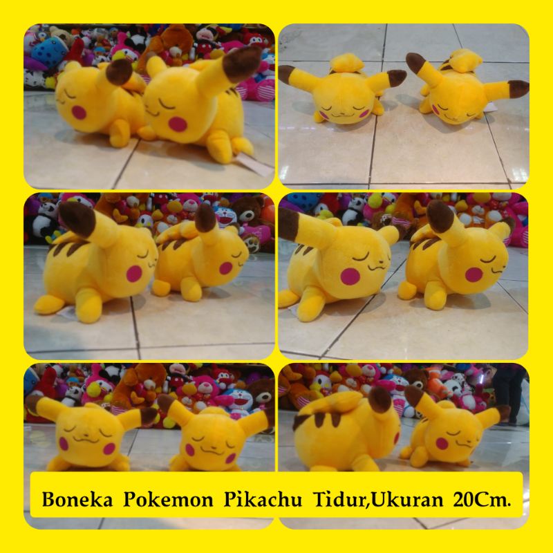 Boneka Pokemon Pikachu Tidur,bahan bulu yelvo isi dakron uk 20cm.