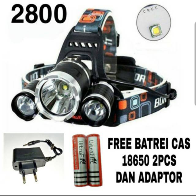 Senter Kepala Head Lamp Led T6 Rechargeable 2800 / Paket Senter Kepala