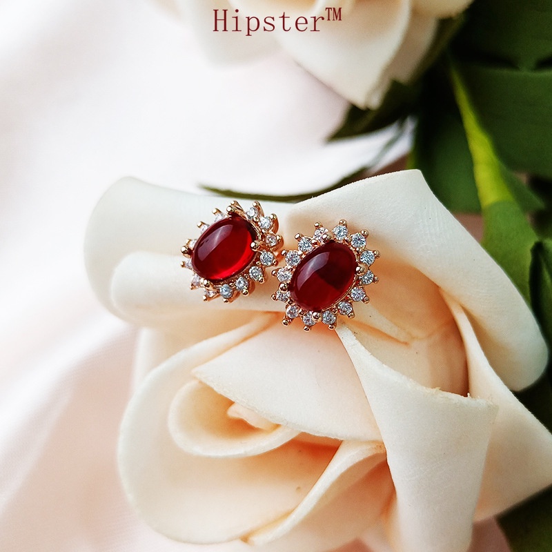 Elegant Hot Sale Natural Ruby Jewelry Set Ear Stud and Ring Necklace Three-Piece Set