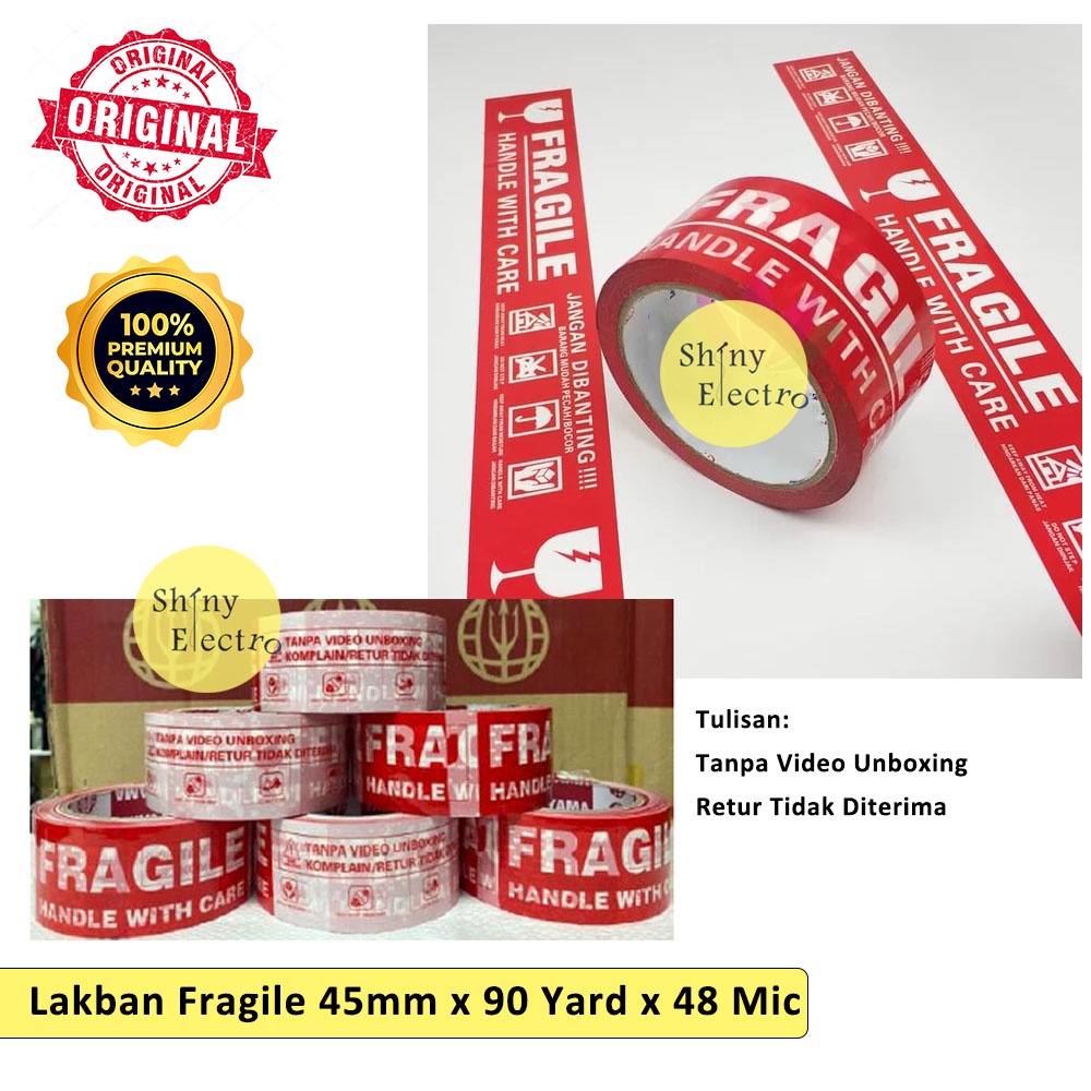 

Lakban Fragile 45 mm x 90 Yard x 8 MIC Packing Pecah Kardus Murah [ Original Premium Quality ] Harga Ekonomis Terlaris