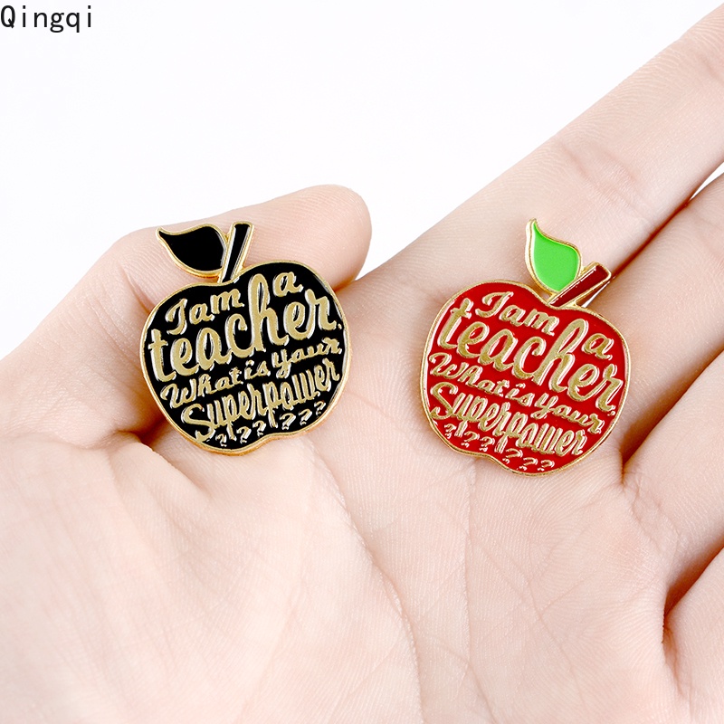 Bros Pin Enamel Desain Kartun Buah Apel Merah Muda Tulisan I Am A Teacher