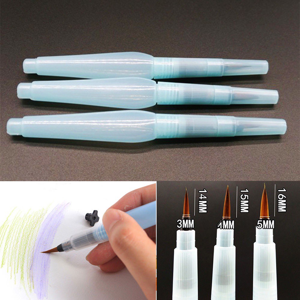 REBUY 3PCS Different Size Water Flow Brush S+M+L Moistening Water Storage Pen Artists Paint Brushes Art Supplies Calligraphy Practice Watercolor Large Capacity Painting Barrel Paint Tools