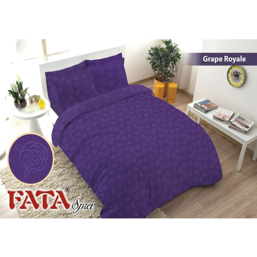 Full Set Bedcover + Sprei Fata 3D Polos Emboss Karet Rumbai King Queen 180x200 160x200 Warna Grape R
