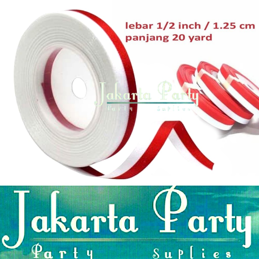 Pita Satin Merah Putih Ukuran 1/2 Inch / Pita Merah Putih / Pita Satin