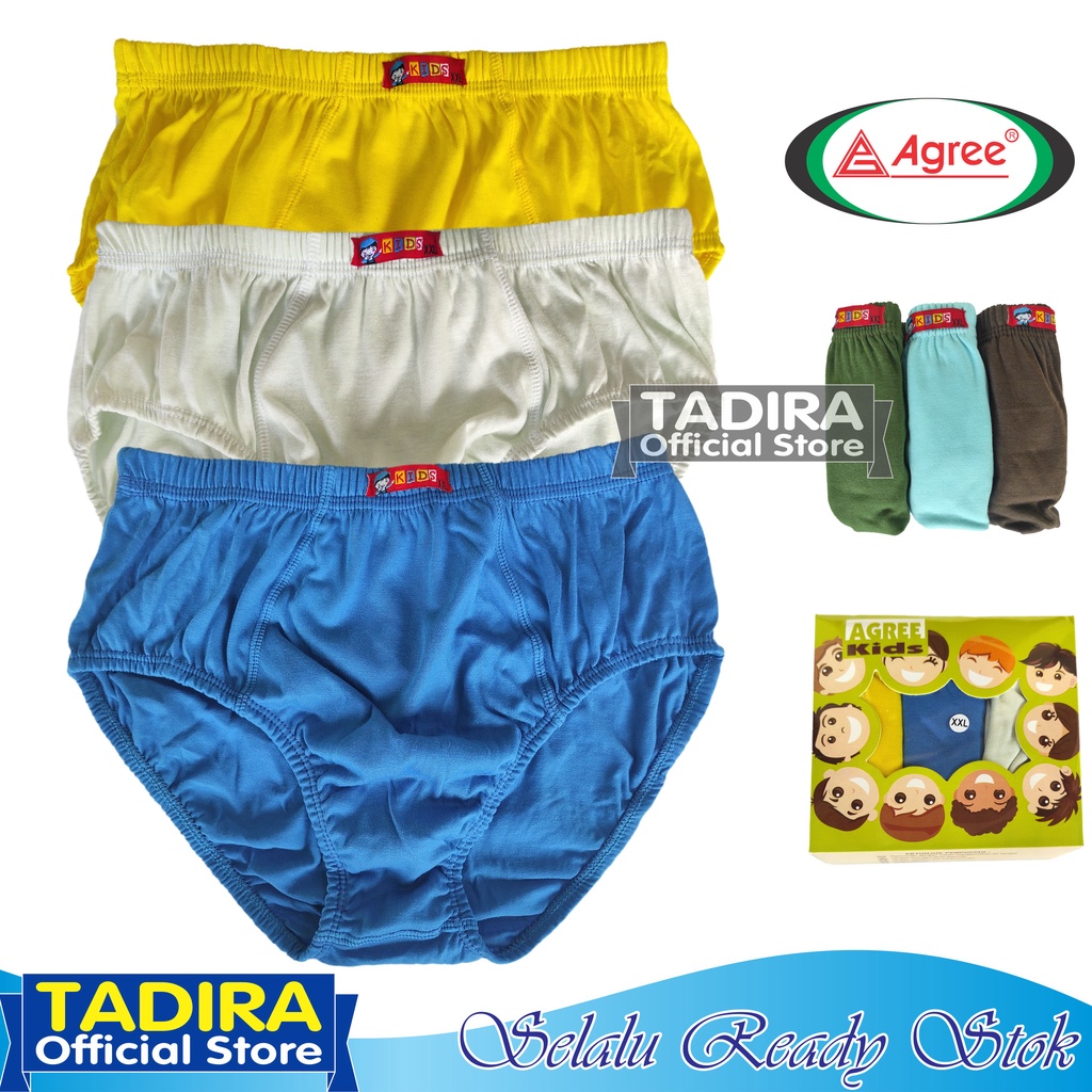 3 Pcs CD Anak Laki-Laki Bahan Full Katun Tebal Multiwarna Motif Polos Usia 4 - 13 Tahun AGREE_KIDS_REALPICT | TADIRA