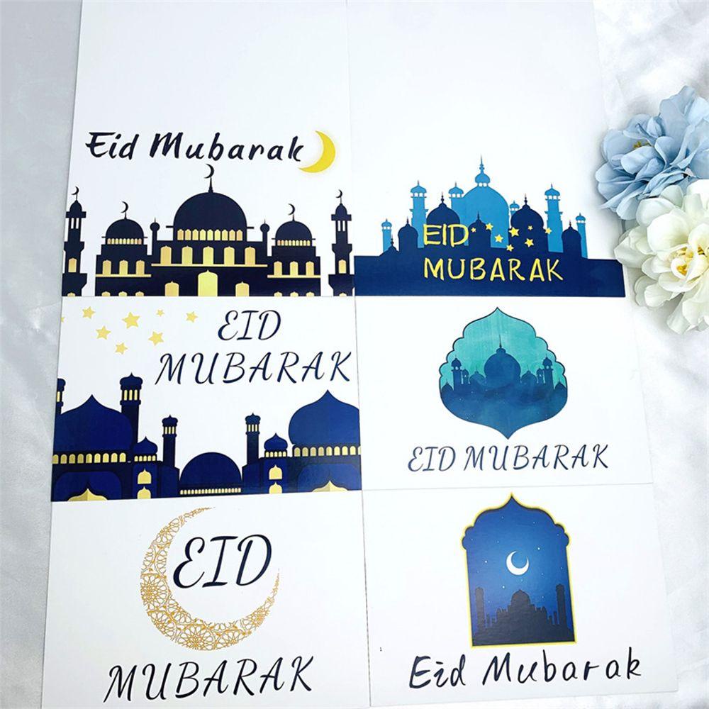 Solighter 6pcs/set Kartu Eid Mubarak Dengan Amplop Kareem Party Gereja Ramadan Greeting Card