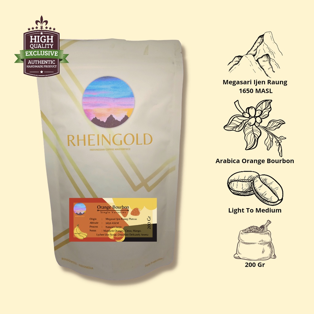 

RHEINGOLD Orange Bourbon Natural Arabica Megasari Ijen 200 Gr
