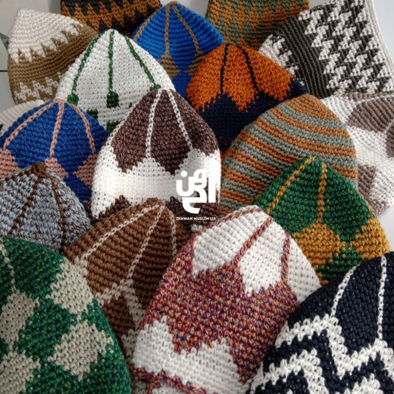 Peci Rajut Hadramud motif / Kopyah Rajut motif / Peci Rajut