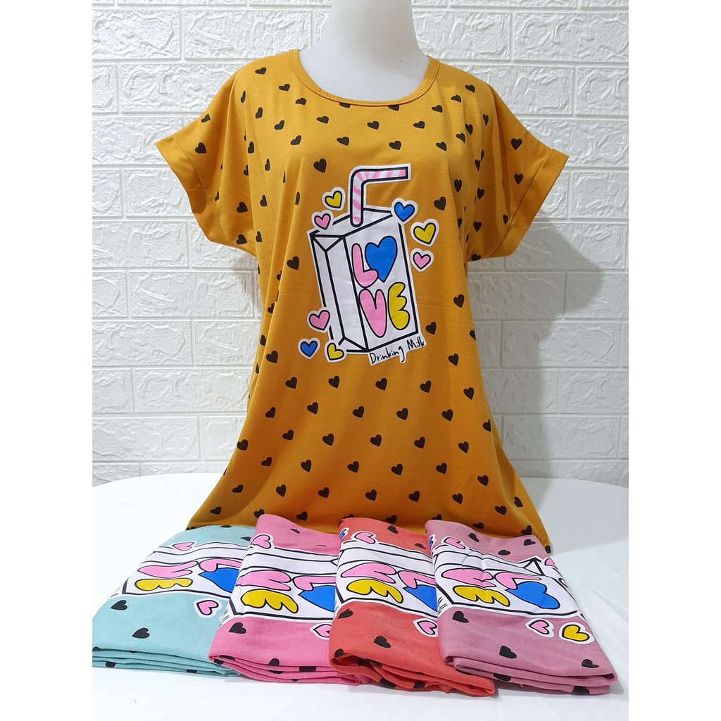 KAOS JUMBO MOTIF DRINKING MILK/ KAOS WANITA UNTUK SANTAI