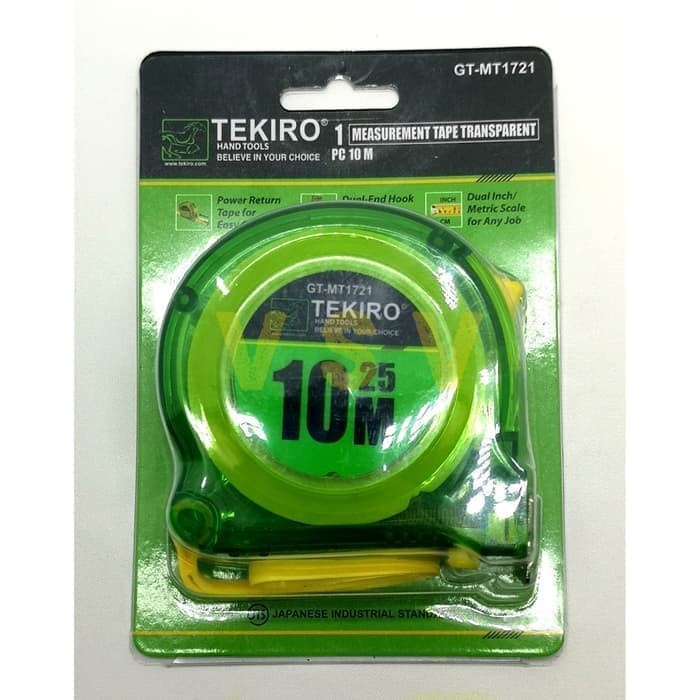 Planet88 - PT88 - Tekiro Meteran 10m transparan hijau / measuring tape tanpa karet awet