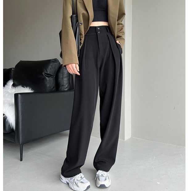 celana kulot wanita casual longgar korean style highwaist straight pants import celana hitam trousers wanita