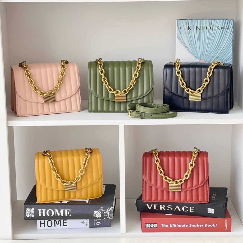 CK TAS WANITA CK PANELLED CHAIN CROSSBODY BAG C1188 - TAS SELEMPANG WANITA