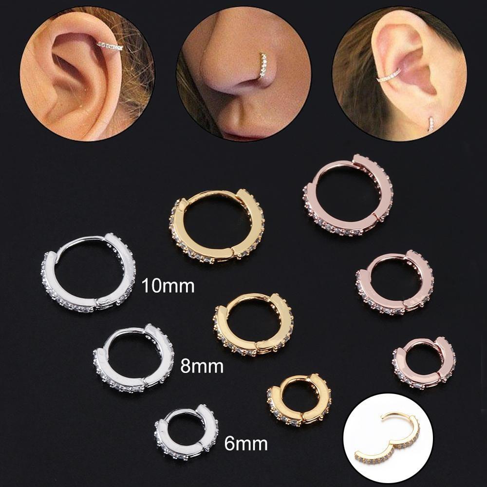 Nanas 1PC CZ Tindik Telinga6Per8/10mm Helix Cartilage Tragus Daith Keong Snug Nose Ring