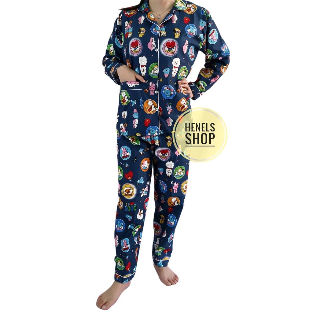 HENELS PIYAMA DEWASA | BAJU TIDUR DEWASA | BISA COD | PIYAMA WANITA | KATUN | PAKAIAN TIDUR | PIYAMA PENDEK | PIYAMA PANJANG | PIYAMA XL | BAJU TIDUR WANITA | PIYAMA BTS BT21-PP BTS/BT21 NAVY