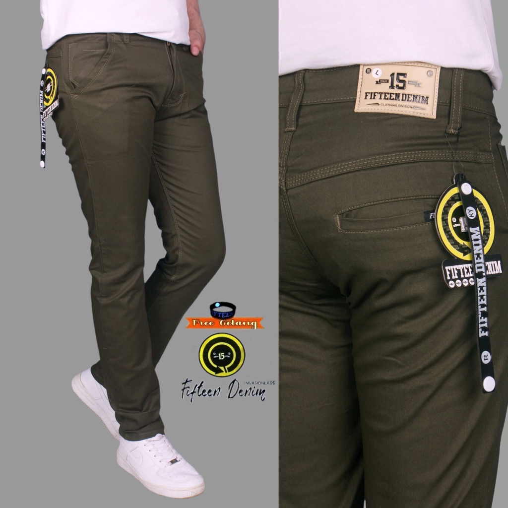 FIFTEEN DENIM/ Celana Chino Panjang Slim Fit Cowo Keren Celana Panjang Pria Dewasa Tren Masa Kini - Bisa Bayar Ditempat (COD)