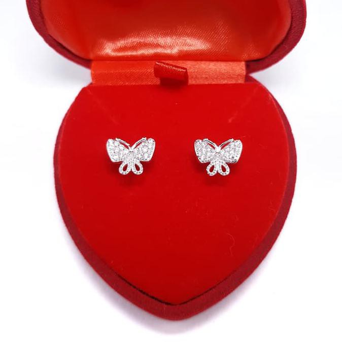 Ready Stok Giwang Kupu Kupu / Anting Tusuk Perak 925 Lapis Emas Putih / At61